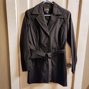 Women's Express Black Lined Trench Coat, Size 3/4